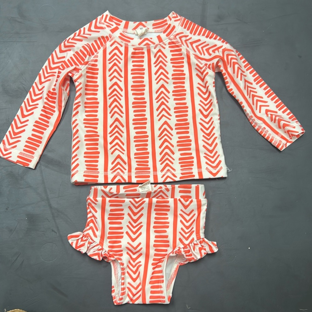 Kate Quinn Kids Swim Rashguard Set - pink/red and white